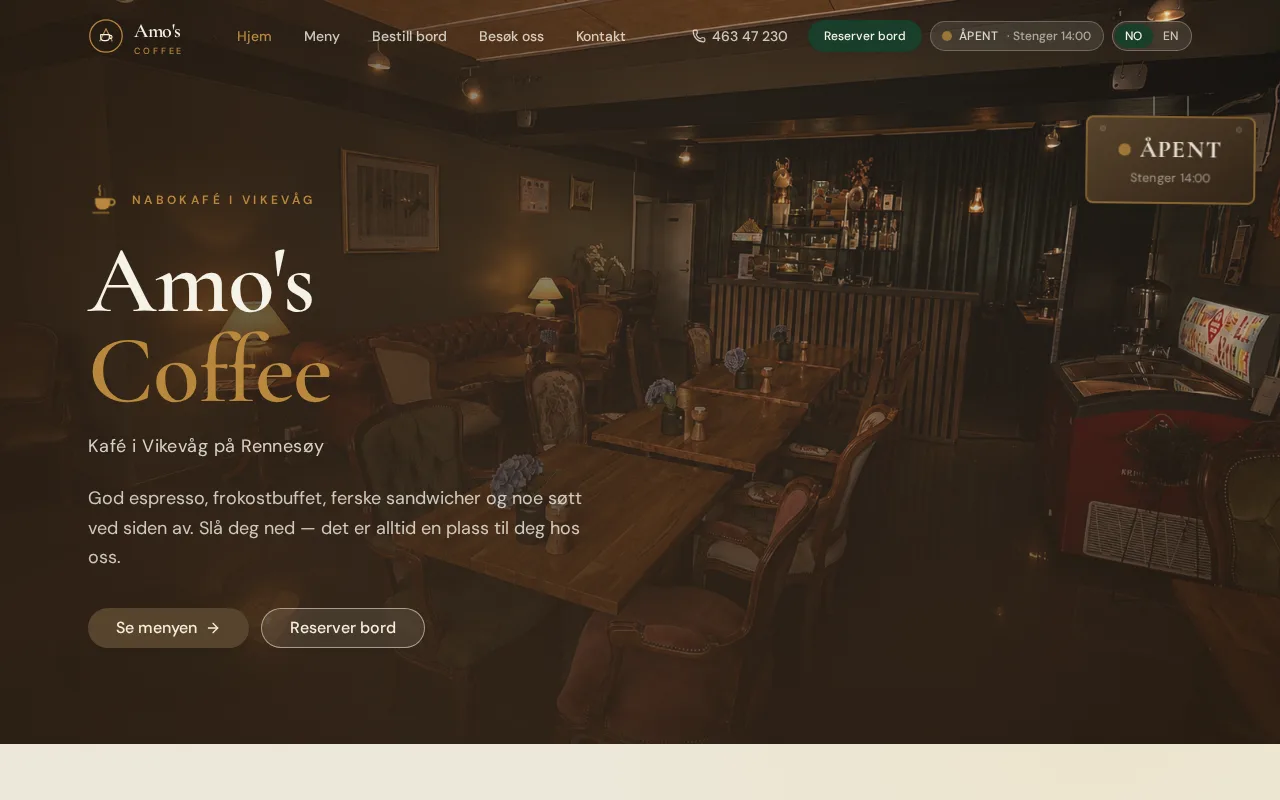 Forhåndsvisning av nettsiden Amo's Coffee