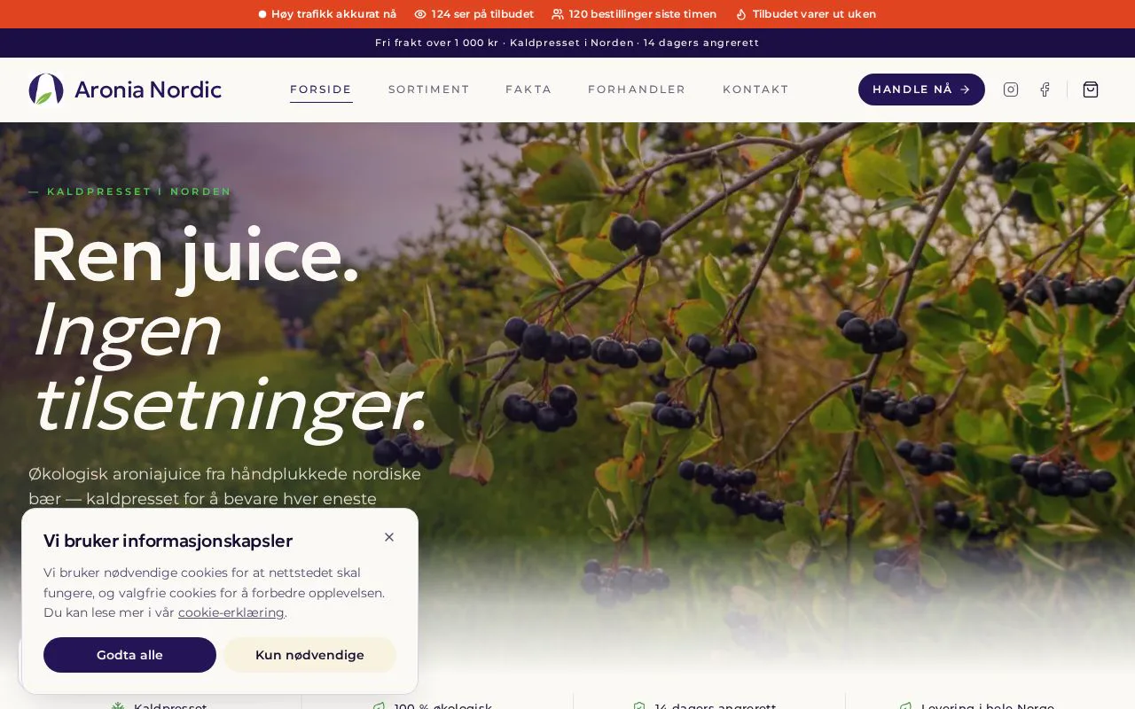 Forhåndsvisning av nettsiden Aronia Bloom