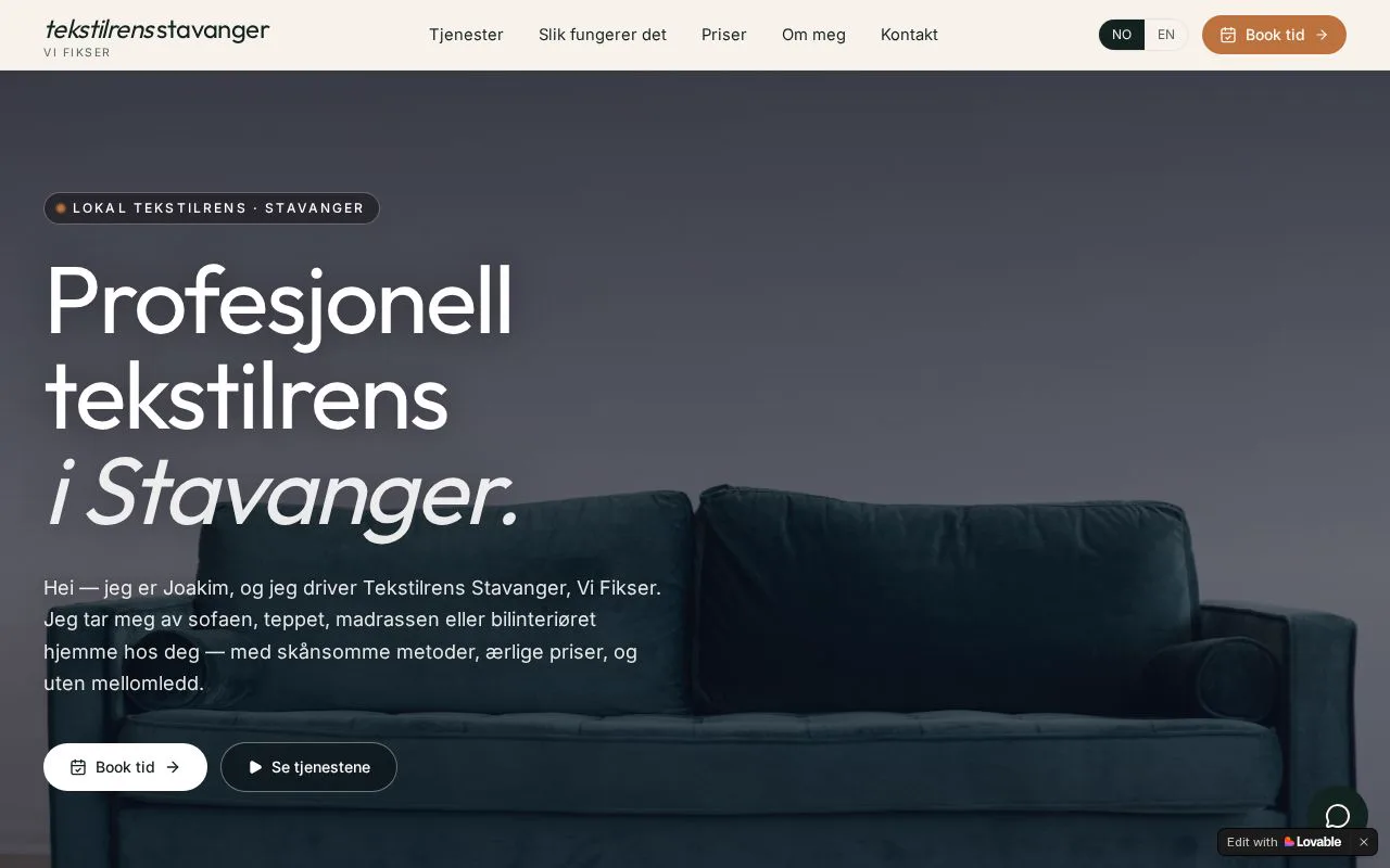 Forhåndsvisning av nettsiden Tekstilrens Stavanger