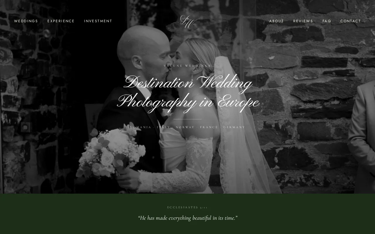Forhåndsvisning av nettsiden Velune Weddings